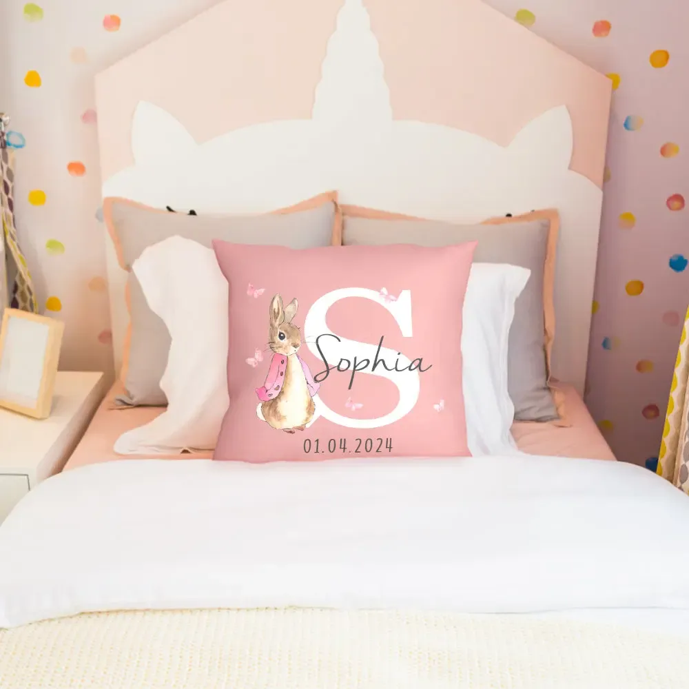 Personalized Peter Rabbit Throw Pillow Cover with Name Throw Pillow Baby Shower Birthday Gift for Kid-Blongser