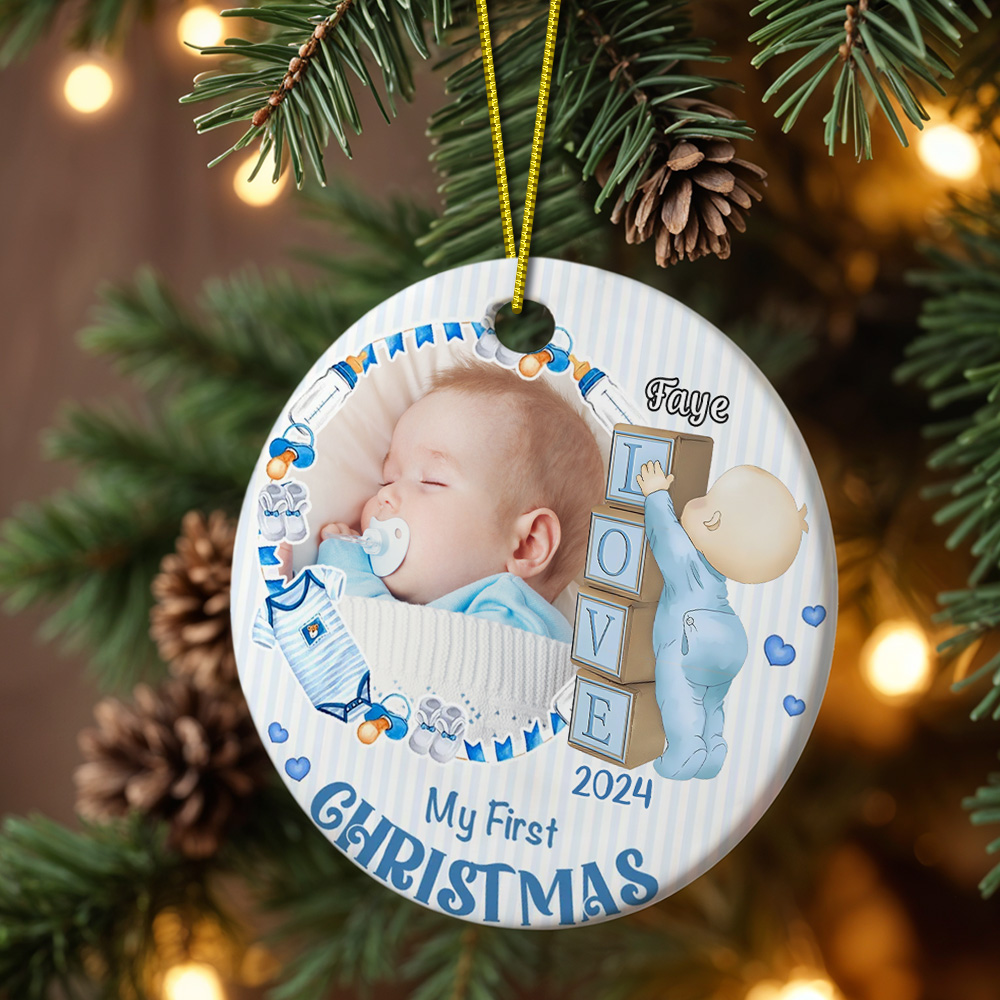 Personalized Baby's First Christmas Ornament with Photo Ceramic Christmas Ornament for Newborn Gift-Blongser