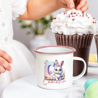 Personalized Easter Bunny Enamel Mug with Name Gradient Initial 12oz Cup Easter Gift for Kids-Blongser