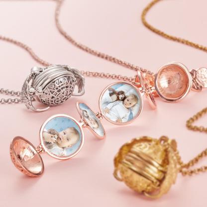 Personalized Angel Wings Expanding Photo Ball Locket Necklace-Blongser