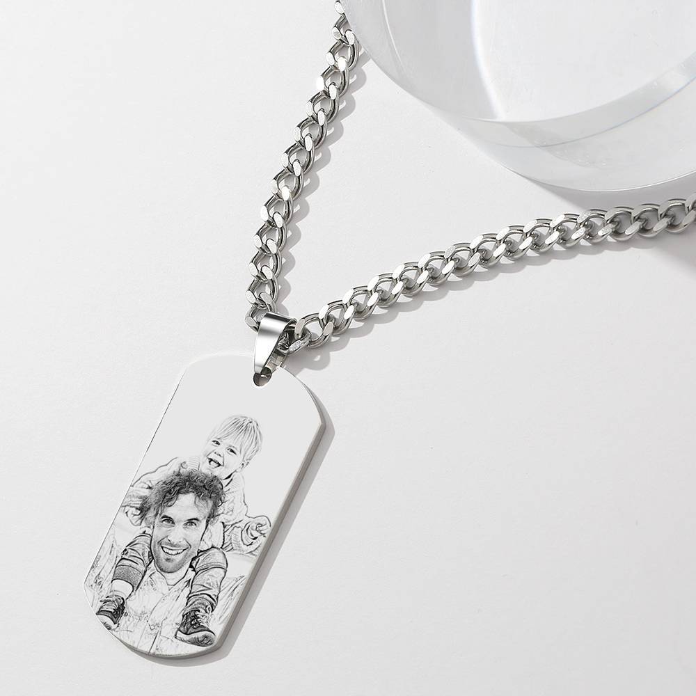 Father's Gifts Personalized Mens Dog Tag Engraved Photo Necklace-Blongser