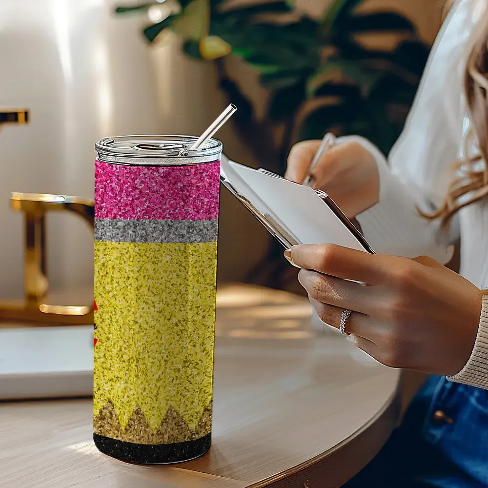 Personalized Glitter Apple 20oz Skinny Tumbler with Straw Back to School Appreciation Gift for Teacher-Blongser
