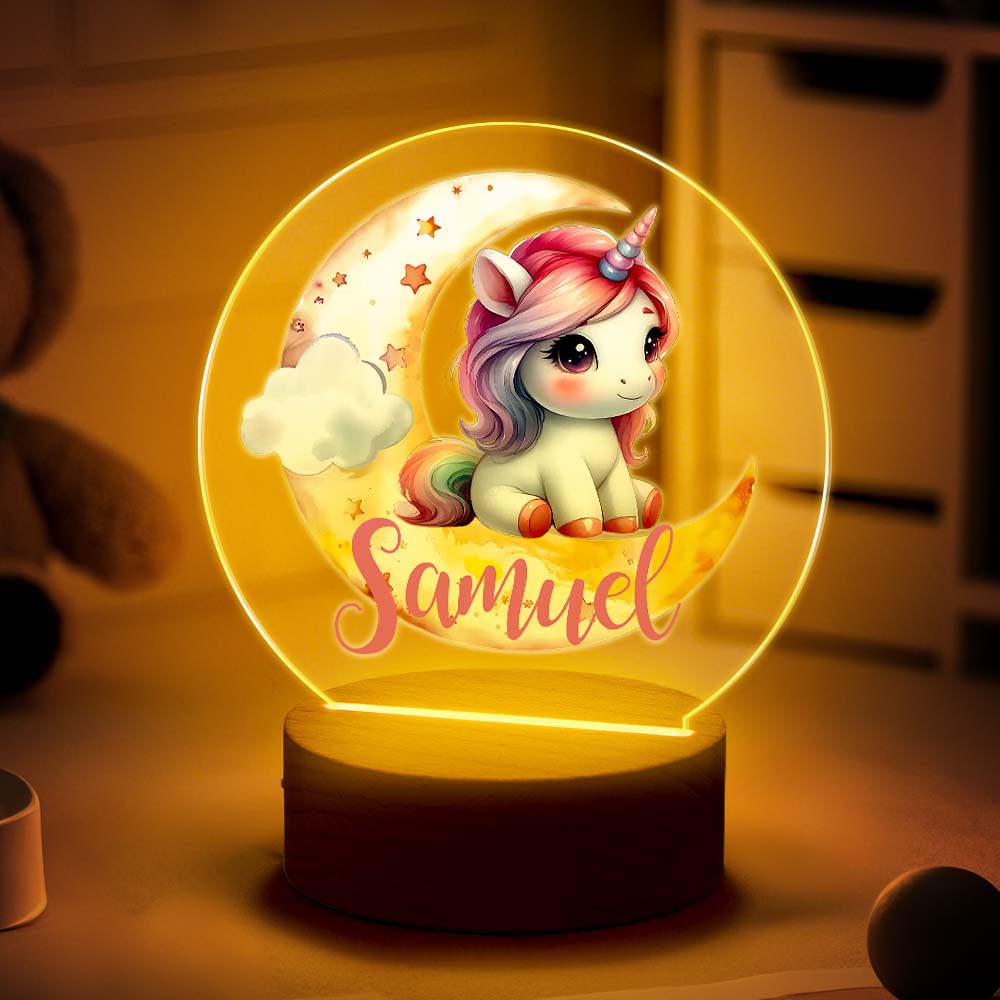 Personalized Unicorn Moon LED Night Light with Name Lamp Decor Birthday Gift for Girls-Blongser