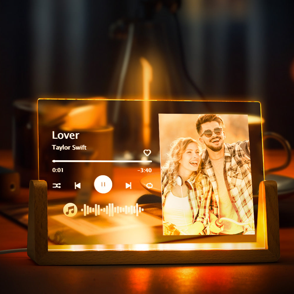 Personalized Photo Acrylic Song Plaque,Custom Plaque,Night Light Lamp with Music Code,First Anniversary Gift-Blongser