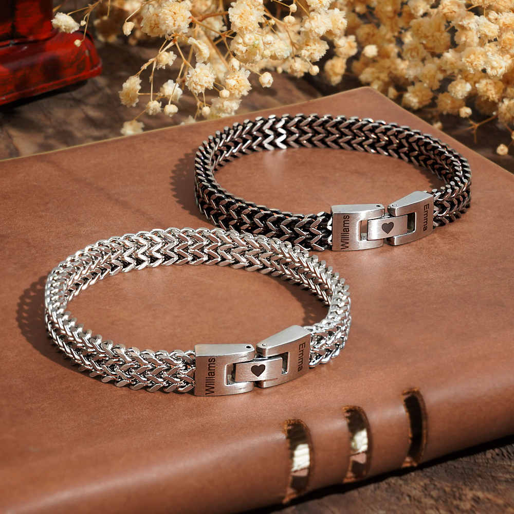 Personalized Men's Stainless Steel Interlocking Bracelet with Engraved Names Bracelet Gift for Him-Blongser
