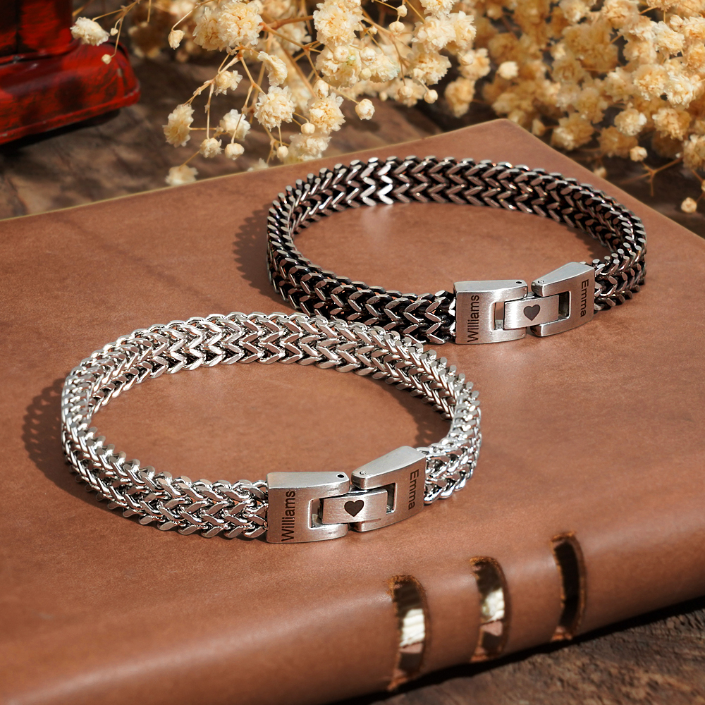 Personalized Men's Stainless Steel Interlocking Bracelet with Engraved Names Bracelet Gift for Him-Blongser