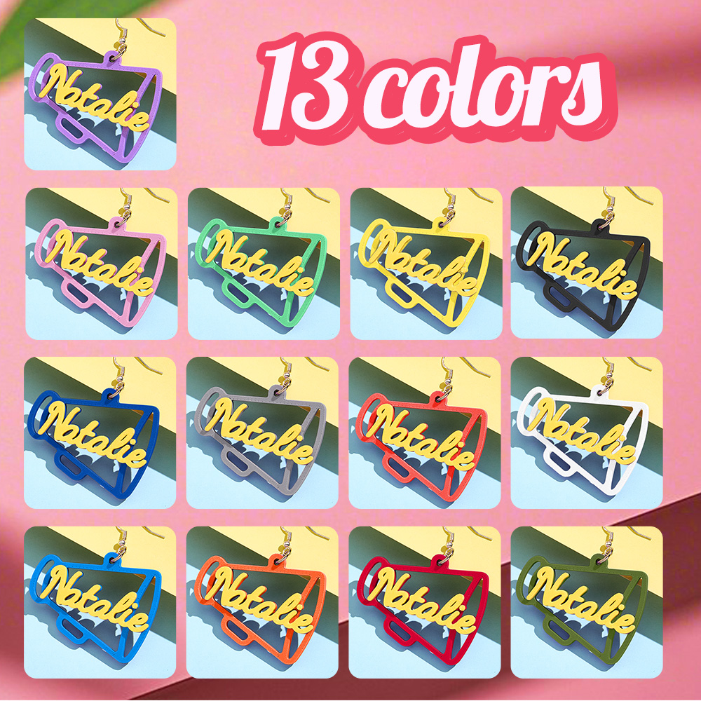 Personalized 3D Printed Earrings Megaphone Earrings with Name Gift for Cheerleading Enthusiasts-Blongser