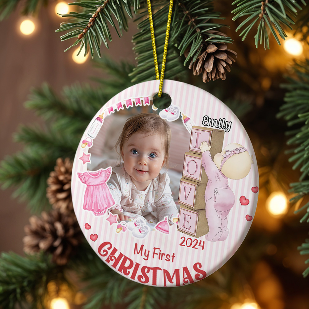 Personalized Baby's First Christmas Ornament with Photo Ceramic Christmas Ornament for Newborn Gift-Blongser