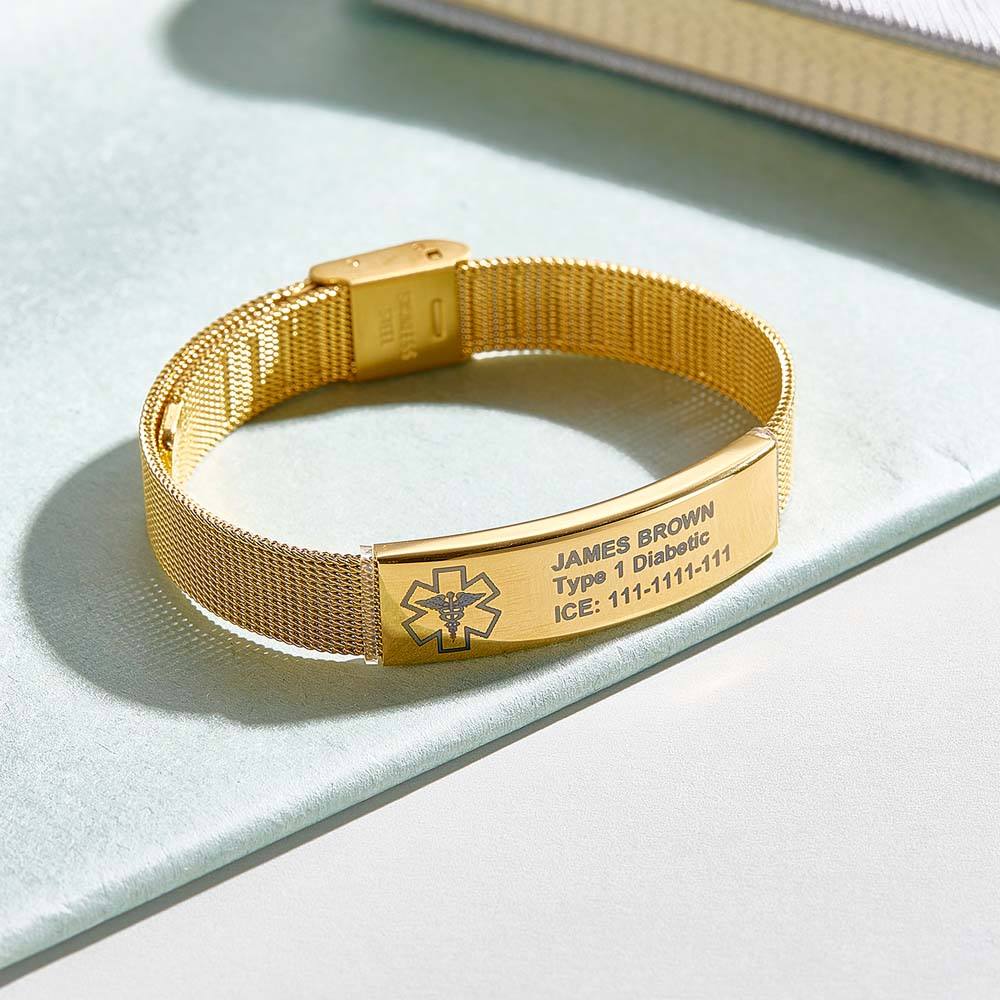 Personalized Emergency Medical Alert ID Bracelet with Text Adjustable Bracelet Gift for Diabetes Epilepsy Autism-Blongser