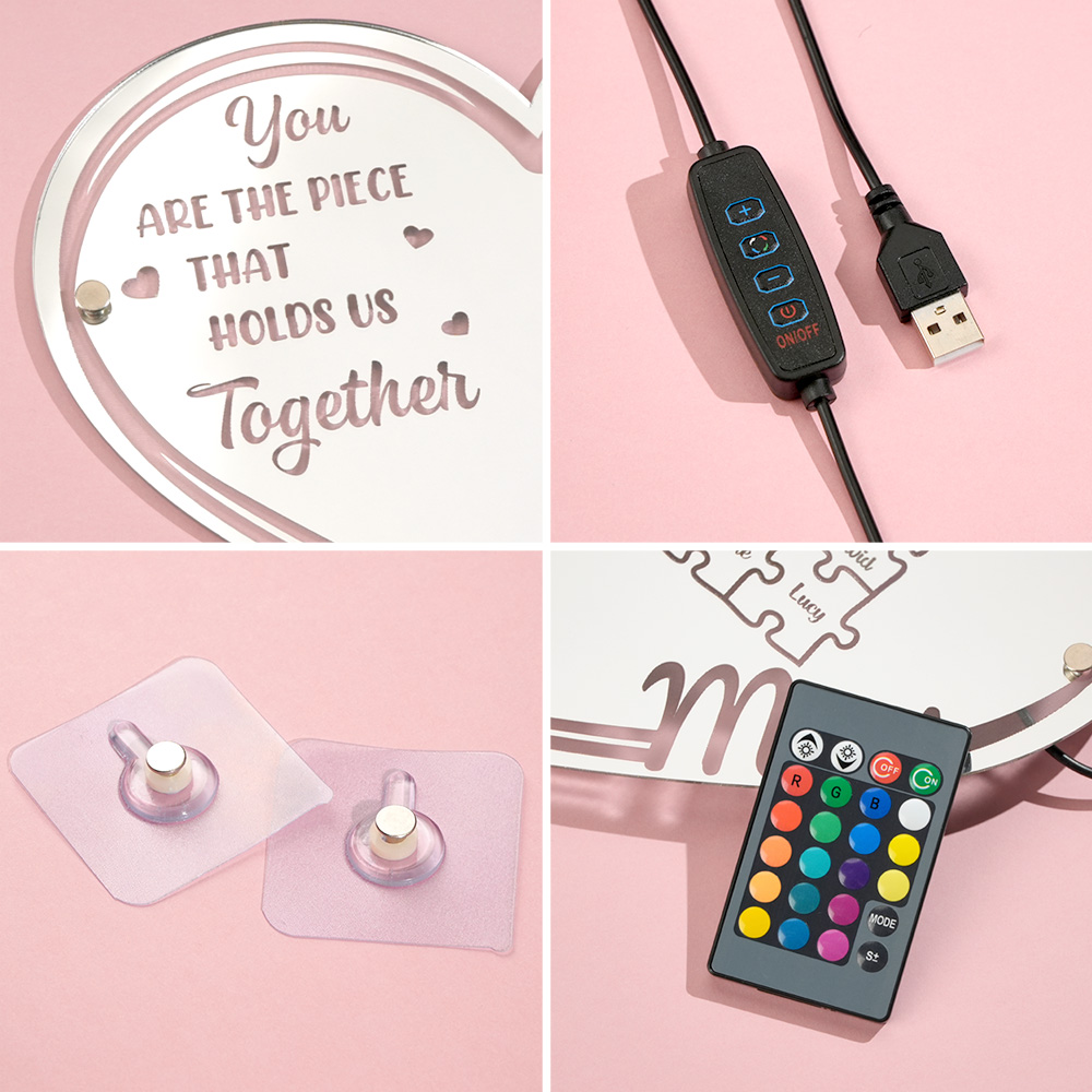 Personalized Mom You Are the Piece That Holds Us Together Mirror Light Puzzle Piece Sign Mother's Day Gifts-Blongser
