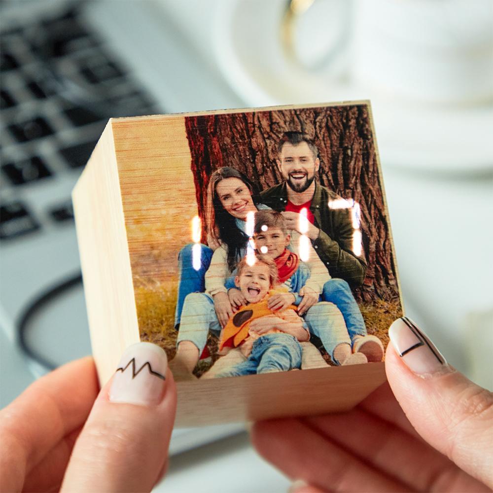 Custom Photo LED Digital Wooden Alarm Clock-Blongser