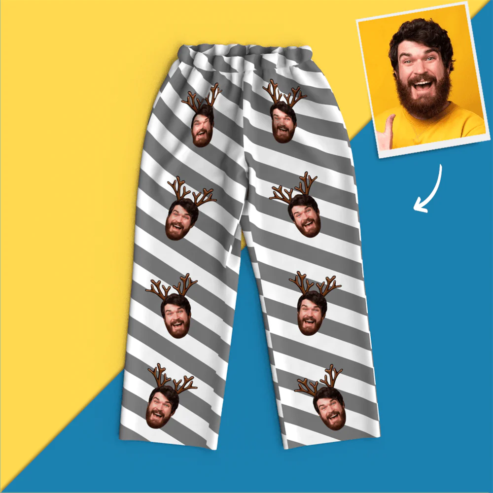 Custom Face Christmas Long Sleeve Pajamas Set Elk-Blongser