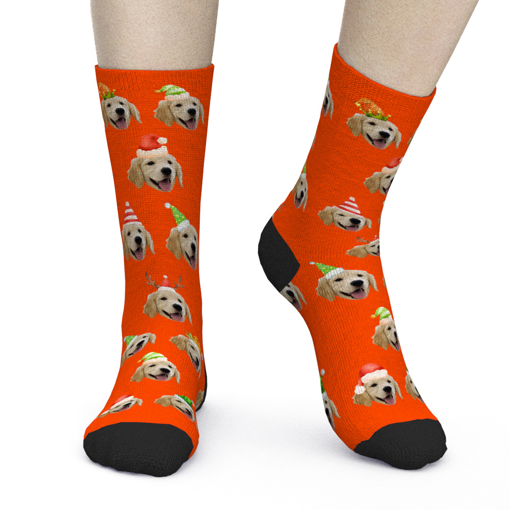 Merry Christmas Funny Design Custom Pet Face Socks-Blongser