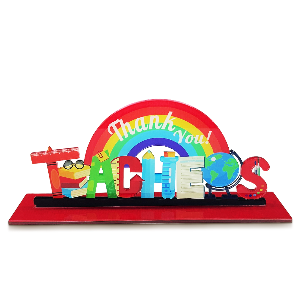 Personalized Rainbow Teacher Appreciation Acrylic Table Sign-Blongser