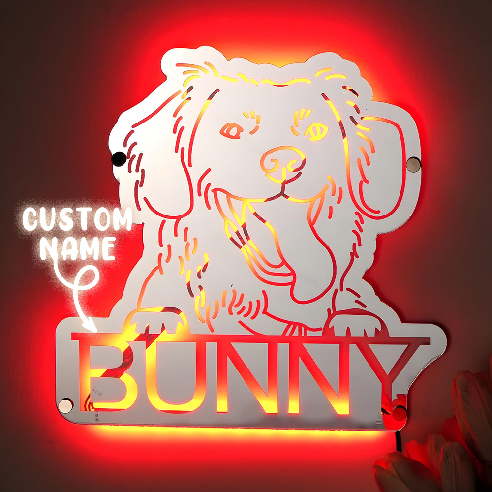 Personalized Pet Photo Name Mirror Light Custom Pet Portrait Mirror Lamp Gift for Pet Lovers-Blongser