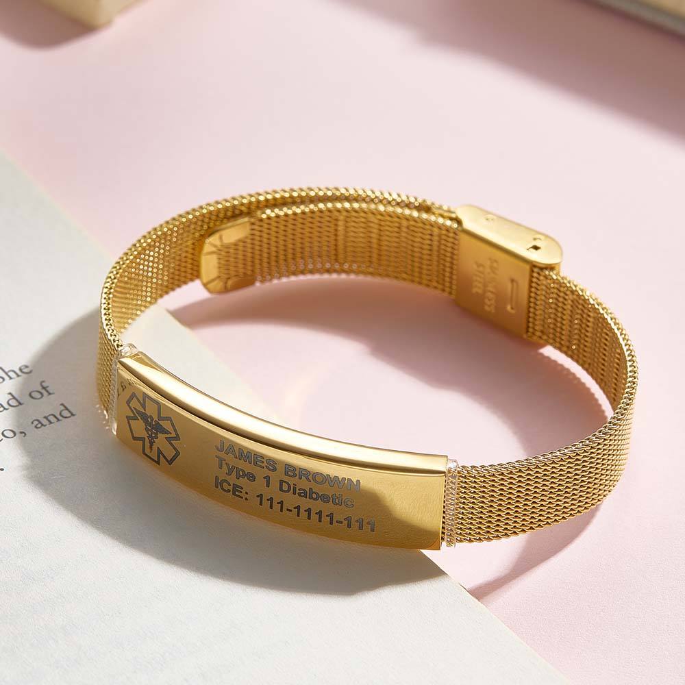 Personalized Emergency Medical Alert ID Bracelet with Text Adjustable Bracelet Gift for Diabetes Epilepsy Autism-Blongser