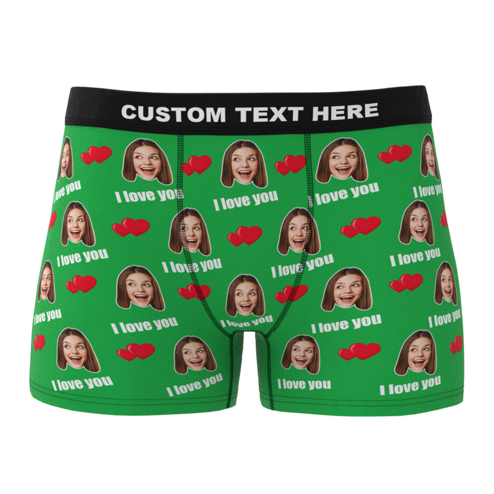 Custom I Love You Men's Boxer Shorts Personalized Underwear with Face-Blongser
