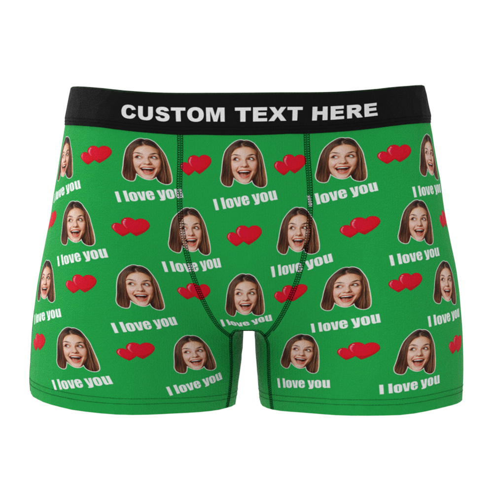 Custom I Love You Men's Boxer Shorts Personalized Underwear with Face-Blongser