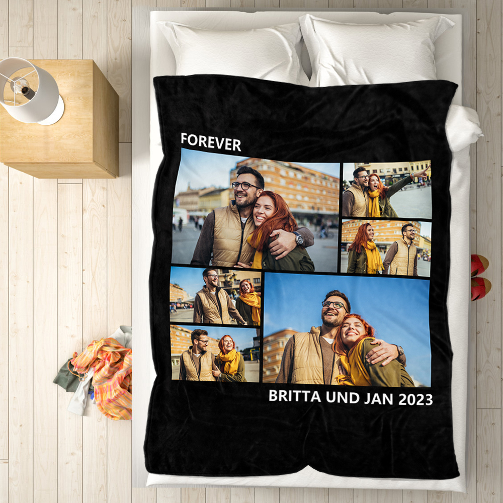 Custom Collage Fleece Blanket with Text - 6 Photos-Blongser