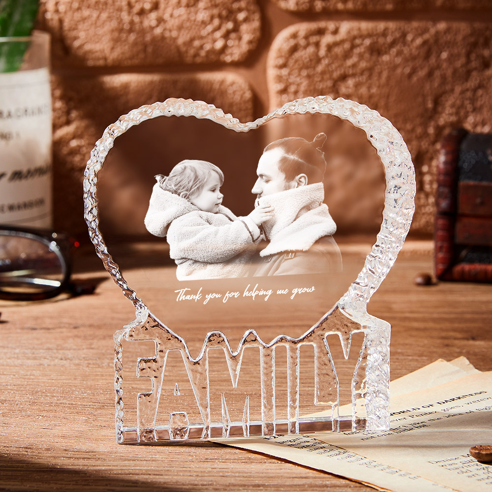 Custom Photo Crystal Sculpture Keepsake 3D Crystal Photo Heart Gift for Dad-Blongser