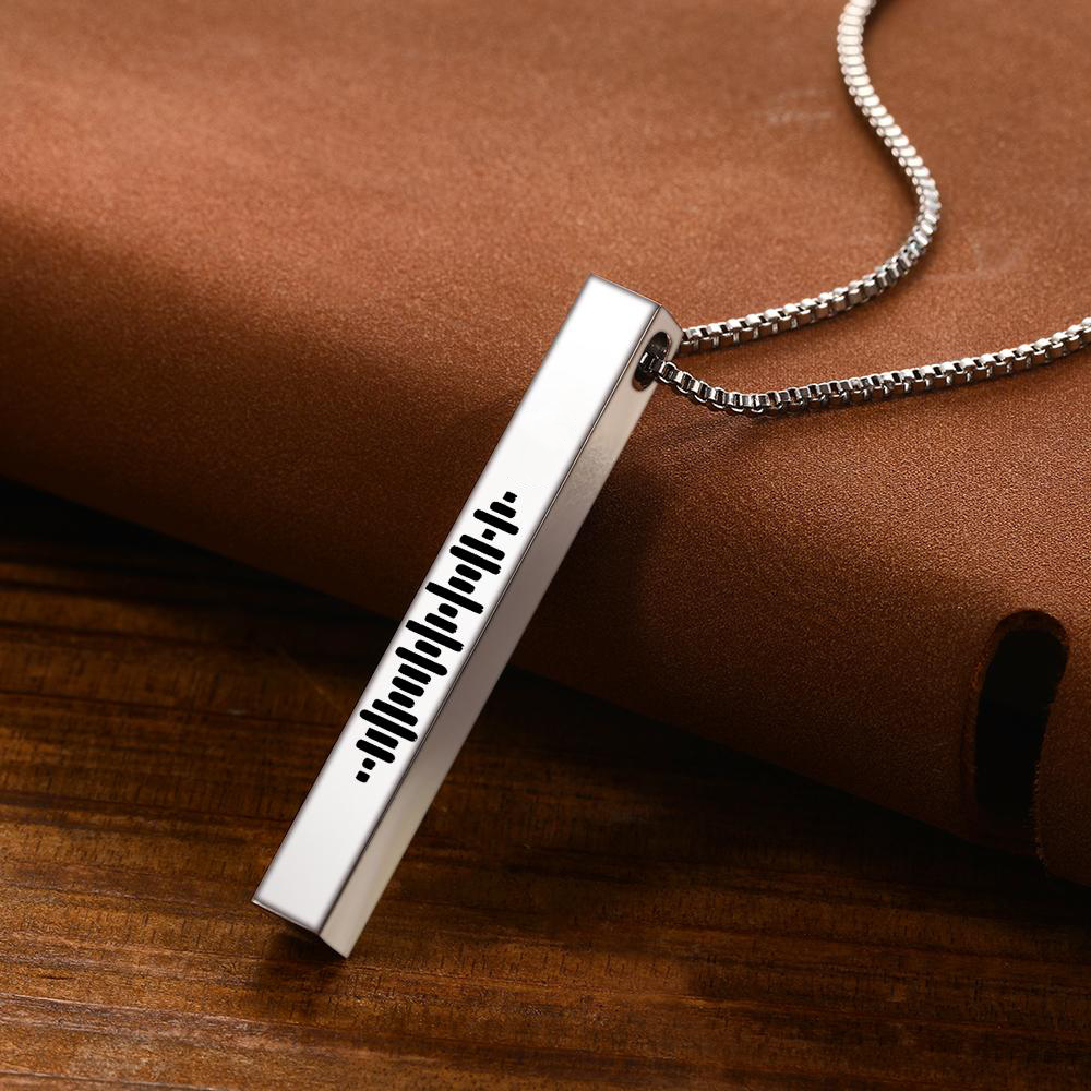 Custom Engraved Stainless Steel Scannable Music 3D Vertical Bar Necklace-Blongser