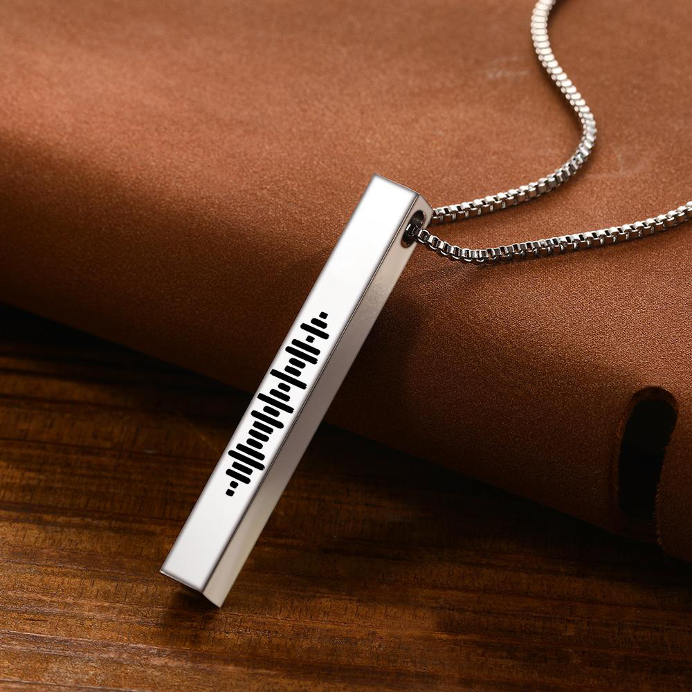 Custom Engraved Stainless Steel Scannable Music 3D Vertical Bar Necklace-Blongser