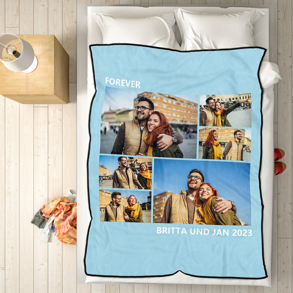 Custom Collage Fleece Blanket with Text - 6 Photos-Blongser