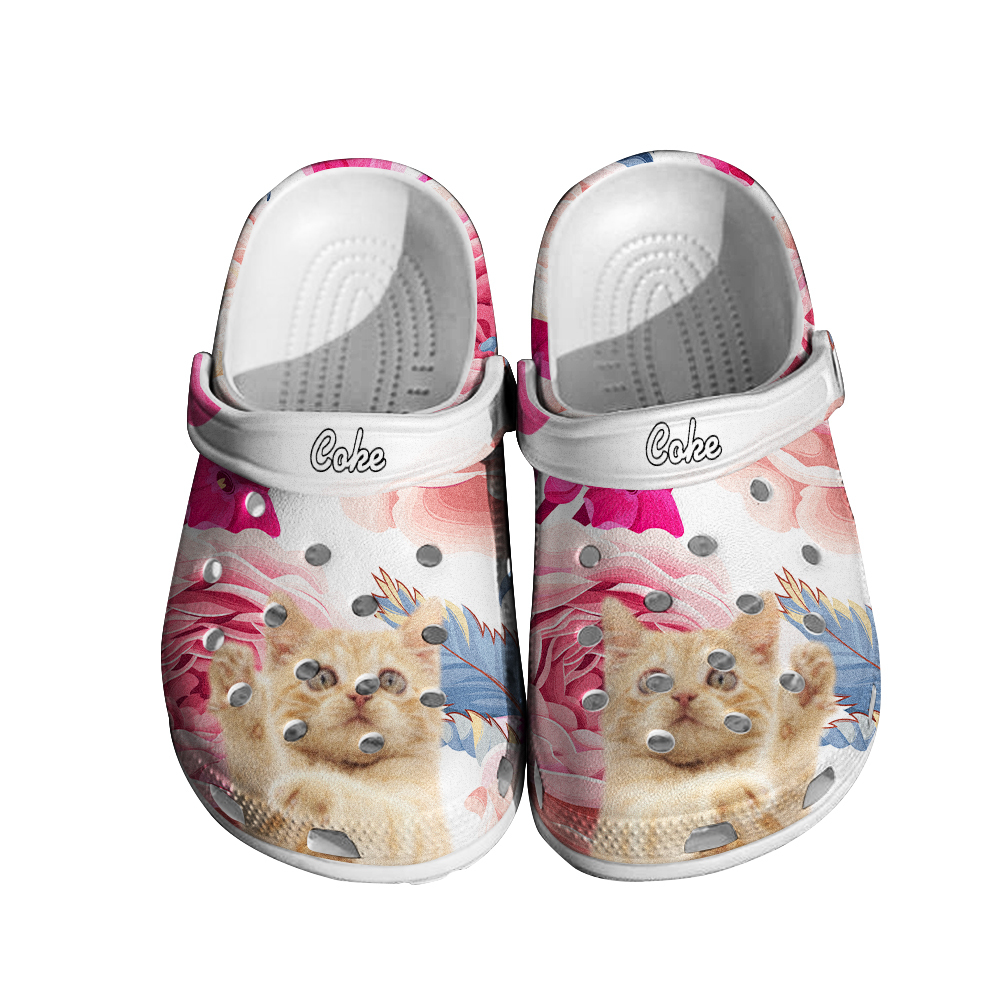 Personalized Pet Face Clogs Slipper with Name Funny Floral Print Clog Birthday Gift for Pet Lover-Blongser