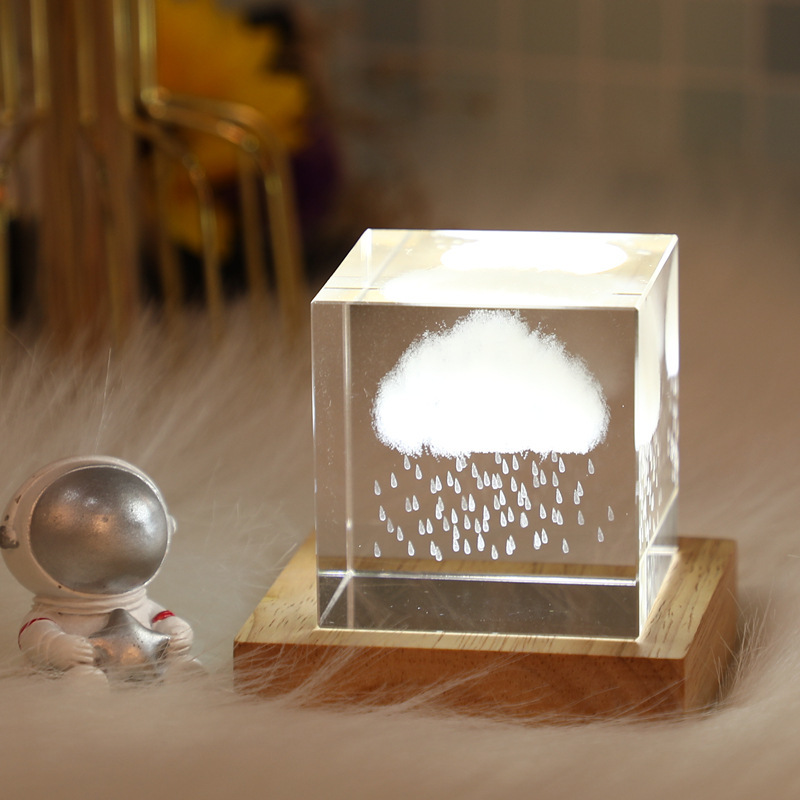 3D Moon Crystal Cube with LED Base-Blongser