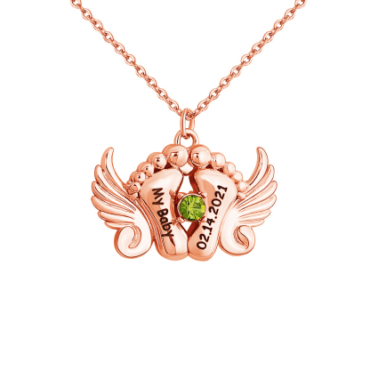 Personalized Angel Feet Locket Birthstone Necklace - 3 Colors-Blongser