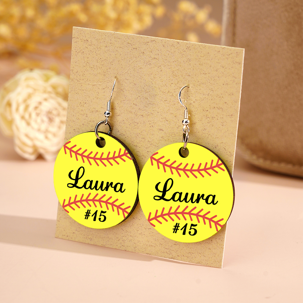 Personalized Baseball Softball Wooden Earrings Birthday Anniversary Gift for Sports Lover-Blongser