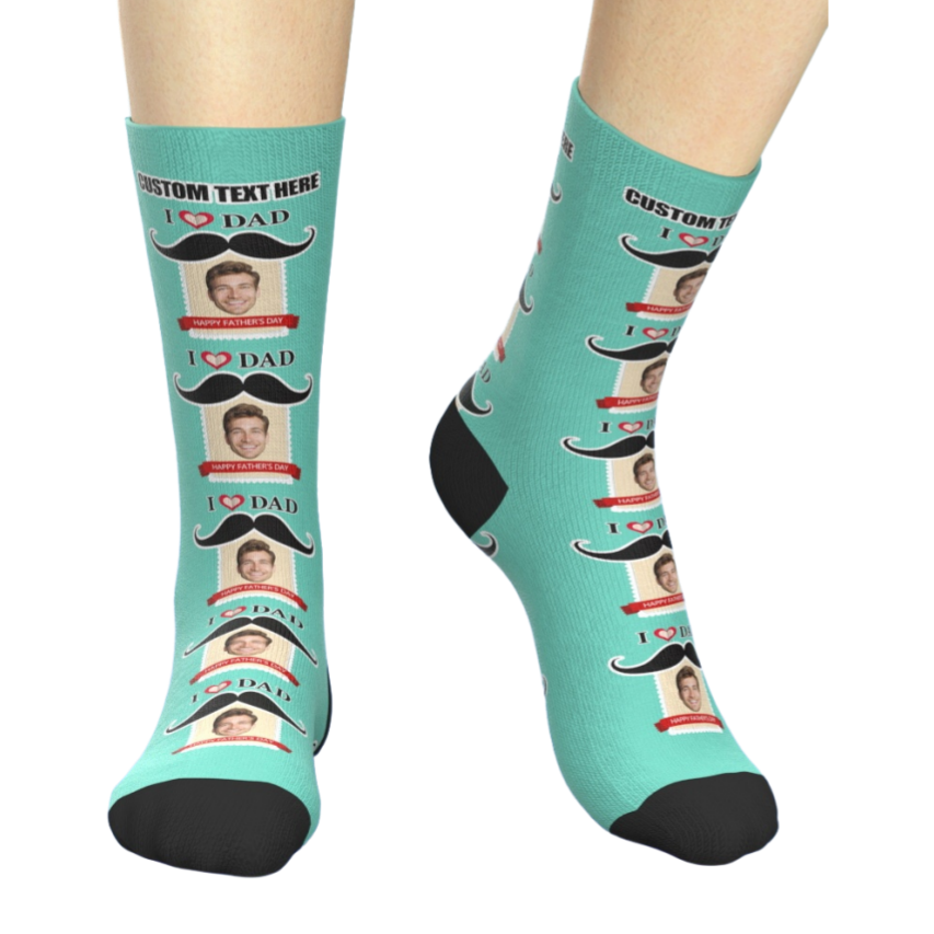 Personalized Photo & Text Kids’ Socks – Father’s Day “I LOVE DAD” Theme Black Heel Kids’ Socks-Blongser