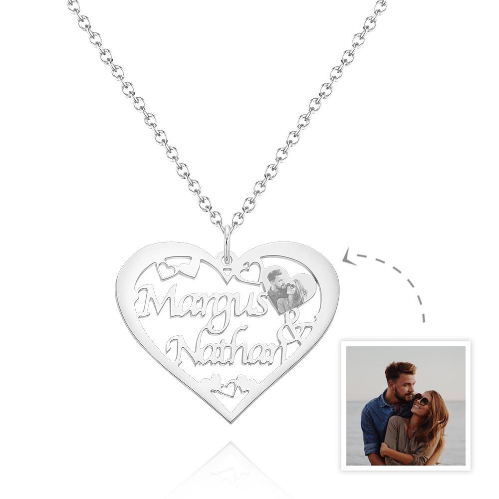 Custom Engraved Photo Necklaces Heart-shaped Pendant Necklace With Names-Blongser