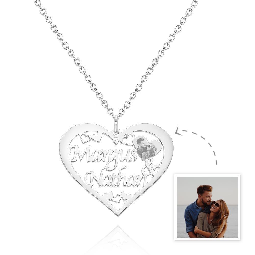 Custom Engraved Photo Necklaces Heart-shaped Pendant Necklace With Names-Blongser