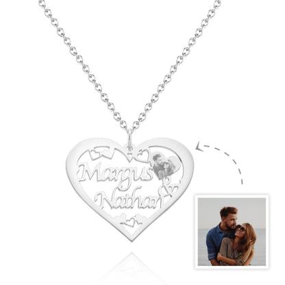 Custom Engraved Photo Necklaces Heart-shaped Pendant Necklace With Names-Blongser