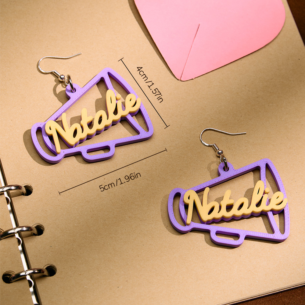 Personalized 3D Printed Earrings Megaphone Earrings with Name Gift for Cheerleading Enthusiasts-Blongser