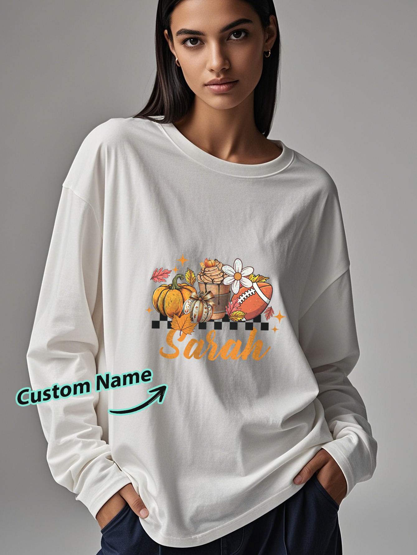 Custom Engraved Personalized Name Halloween Long Sleeve T-Shirt-Blongser
