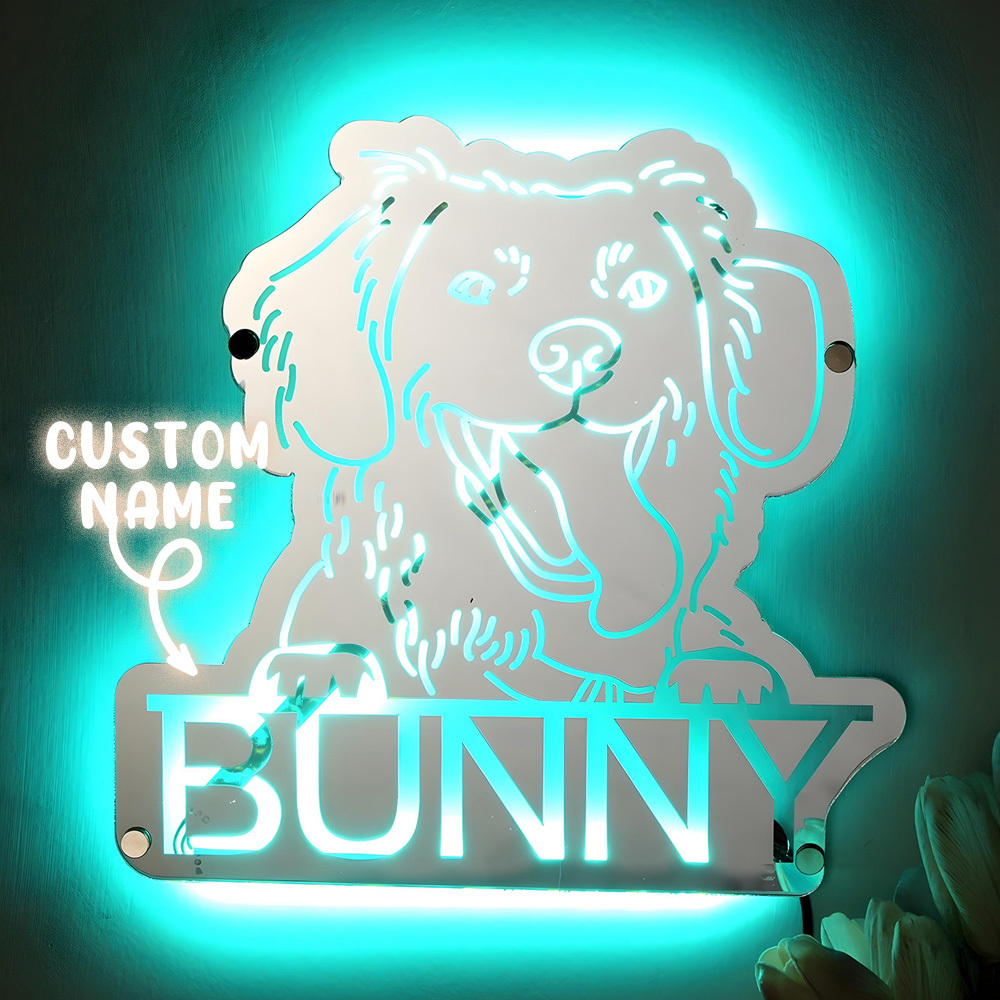 Personalized Pet Photo Name Mirror Light Custom Pet Portrait Mirror Lamp Gift for Pet Lovers-Blongser