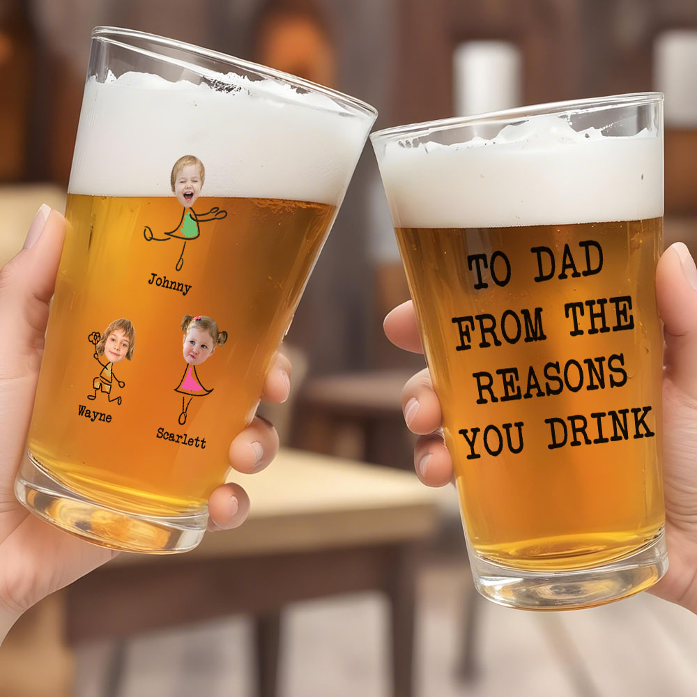 Personalized Beer Glass with Photo Portrait Character Action 16oz Beer Glass Gift for Him-Blongser