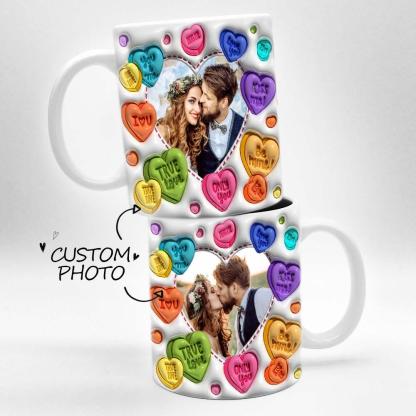 Personalized Couple Photo With Heart Pattern 3D Inflated Mug Gift for Lover-Blongser