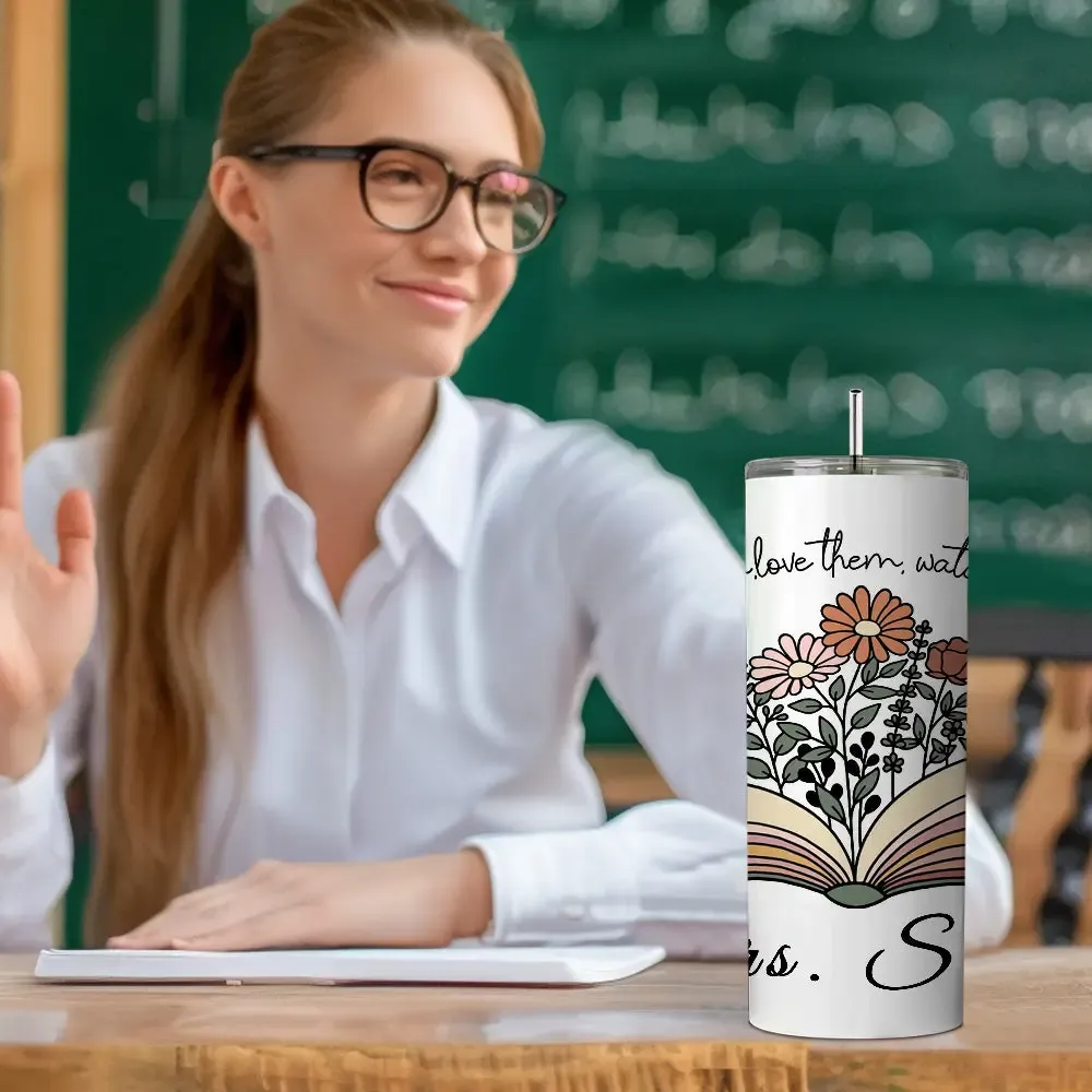 Personalized Wildflowers 20oz Name Skinny Tumbler with Straw Appreciation Gift for Teacher Back to School Gift-Blongser