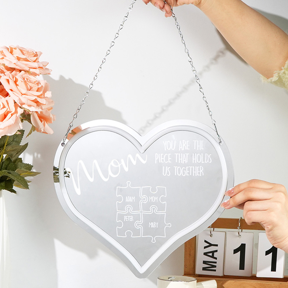 Personalized Mom You Are the Piece That Holds Us Together Neon Mirror Light Puzzle Piece Sign Mother's Day Gifts-Blongser