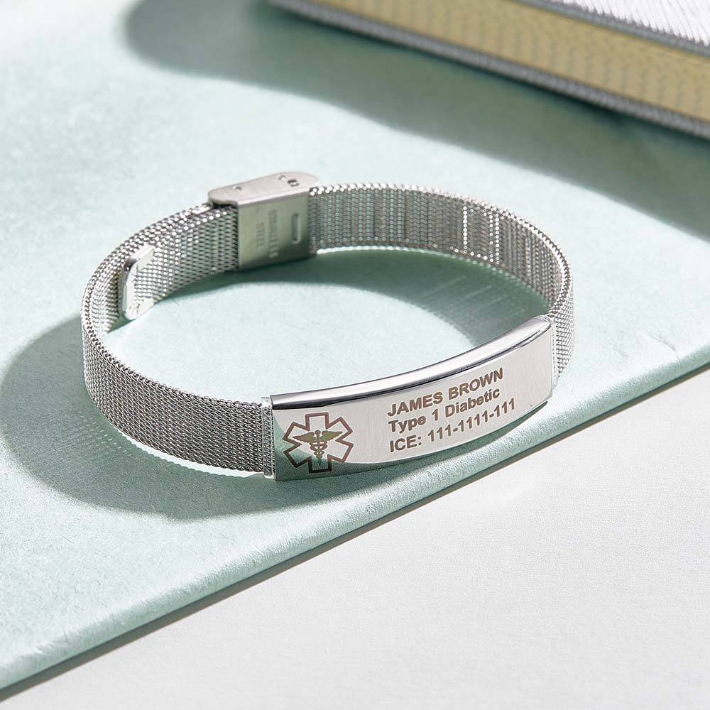 Personalized Emergency Medical Alert ID Bracelet with Text Adjustable Bracelet Gift for Diabetes Epilepsy Autism-Blongser