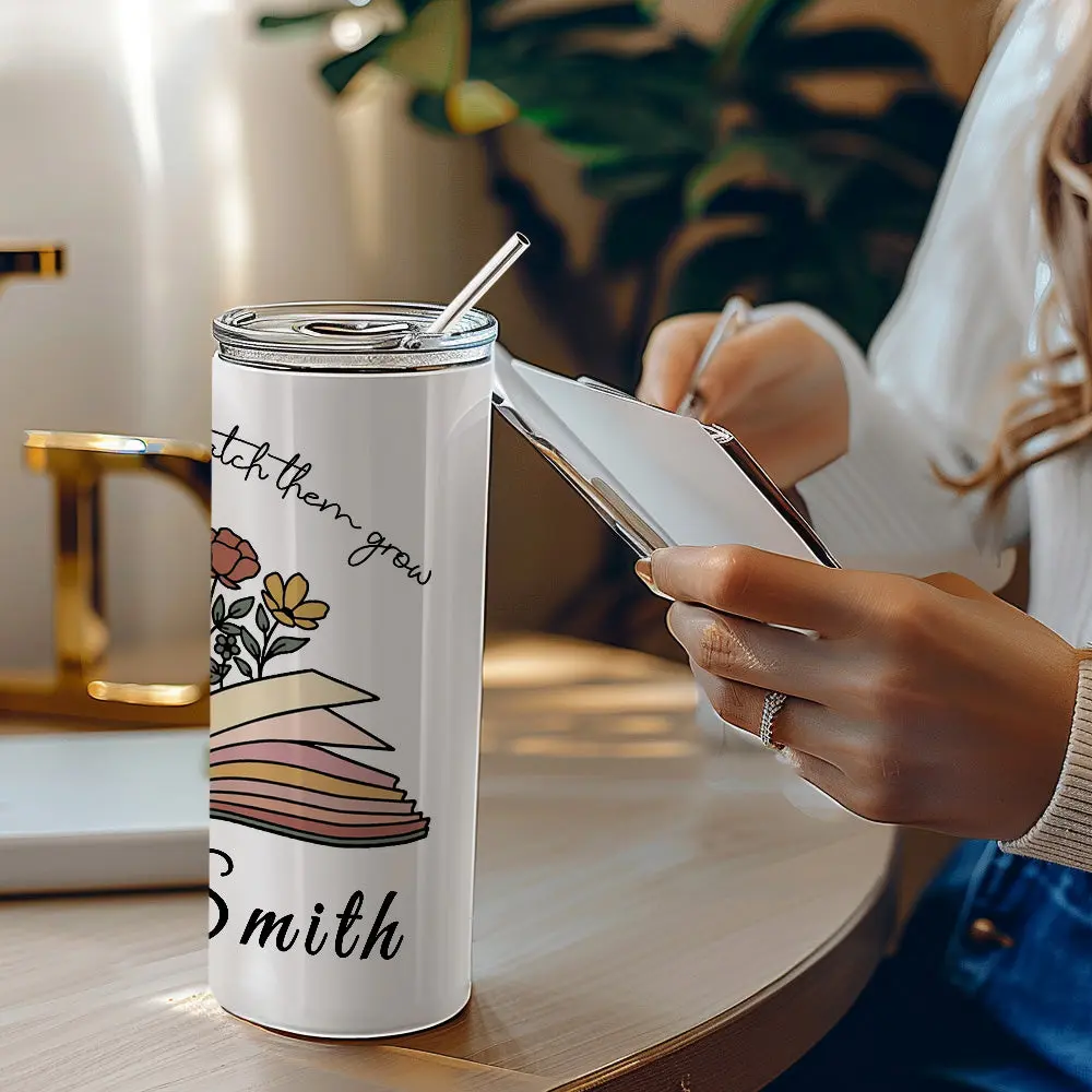 Personalized Wildflowers 20oz Name Skinny Tumbler with Straw Appreciation Gift for Teacher Back to School Gift-Blongser