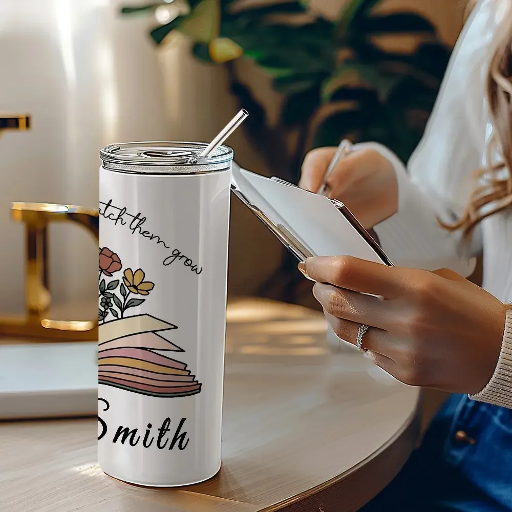 Personalized Wildflowers 20oz Name Skinny Tumbler with Straw Appreciation Gift for Teacher Back to School Gift-Blongser