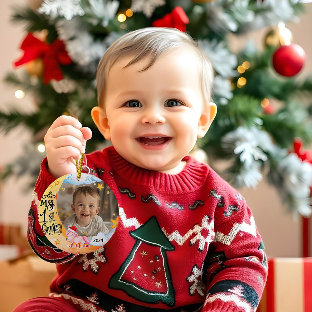 Personalized Baby's First Christmas Ornament with Photo Unicorn Christmas Ornament Gift for Kids-Blongser