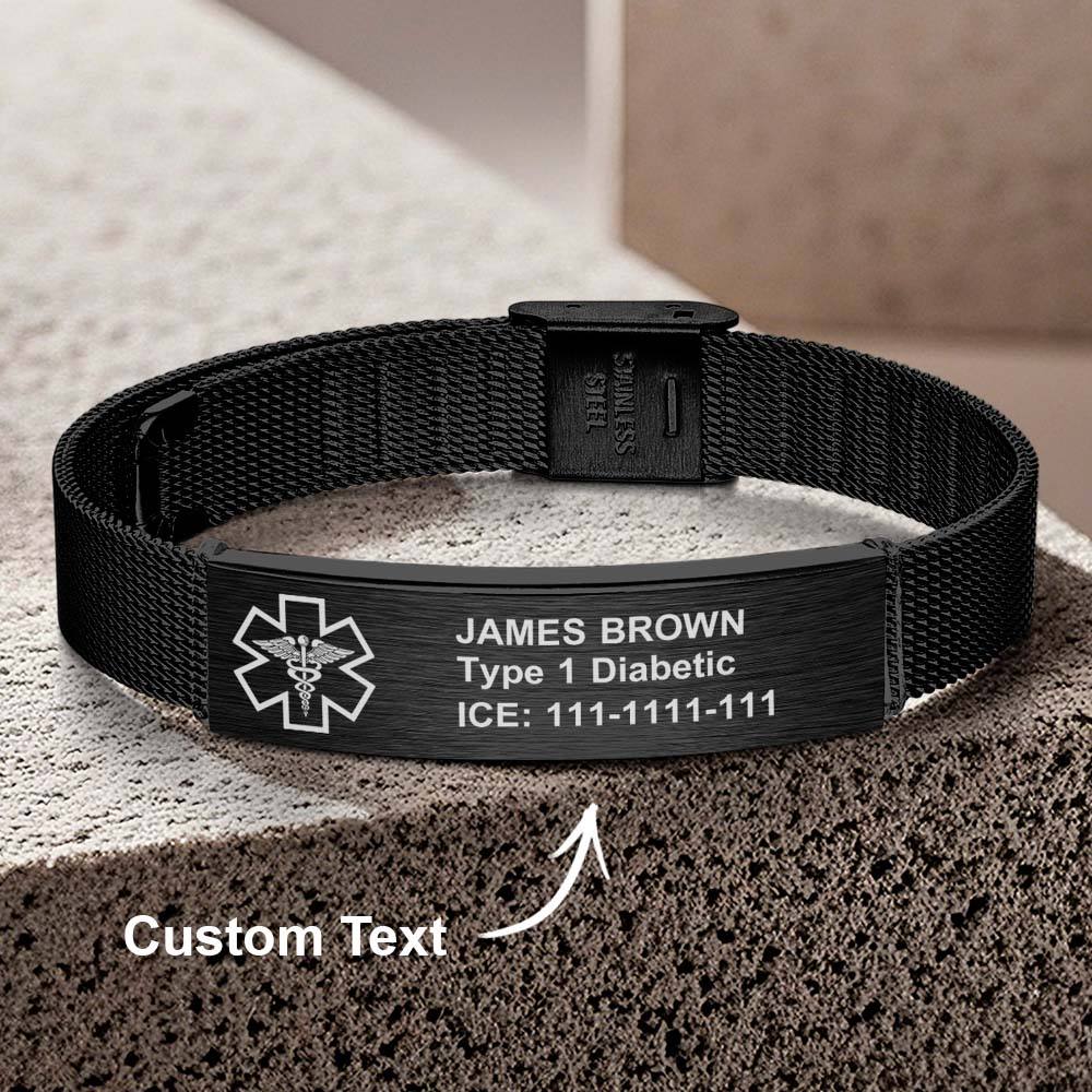 Personalized Emergency Medical Alert ID Bracelet with Text Adjustable Bracelet Gift for Diabetes Epilepsy Autism-Blongser