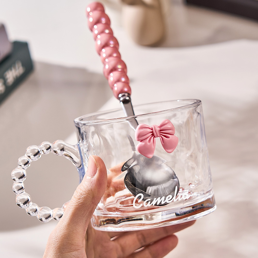 Personalized Coquette Bow Cup with Engraving Name Glass Coffee Cup Gift for Her-Blongser