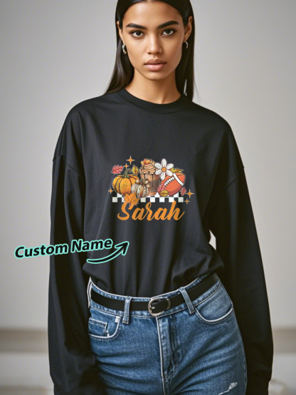 Custom Engraved Personalized Name Halloween Long Sleeve T-Shirt-Blongser