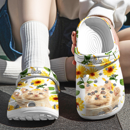 Personalized Pet Face Clog with Name Funny Sunflower Print Clogs Slipper Gift for Pet Lover-Blongser